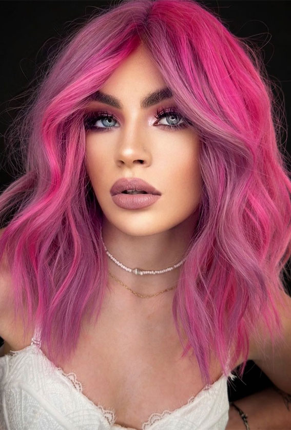 34 Pink Hair Colours That Gives Playful Vibe Pink Magenta Lob