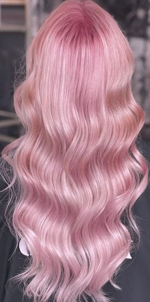 34 Pink Hair Colours That Gives Playful Vibe : Glazed Pink Soft Waves