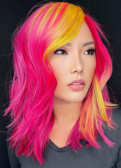 34 Pink Hair Colours That Gives Playful Vibe Dark Pink And Yellow 3996