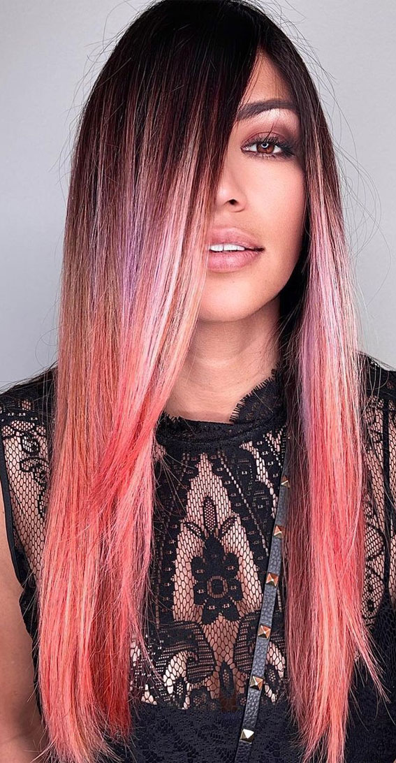 34 Pink Hair Colours That Gives Playful Vibe : Ombre Peach-Pink