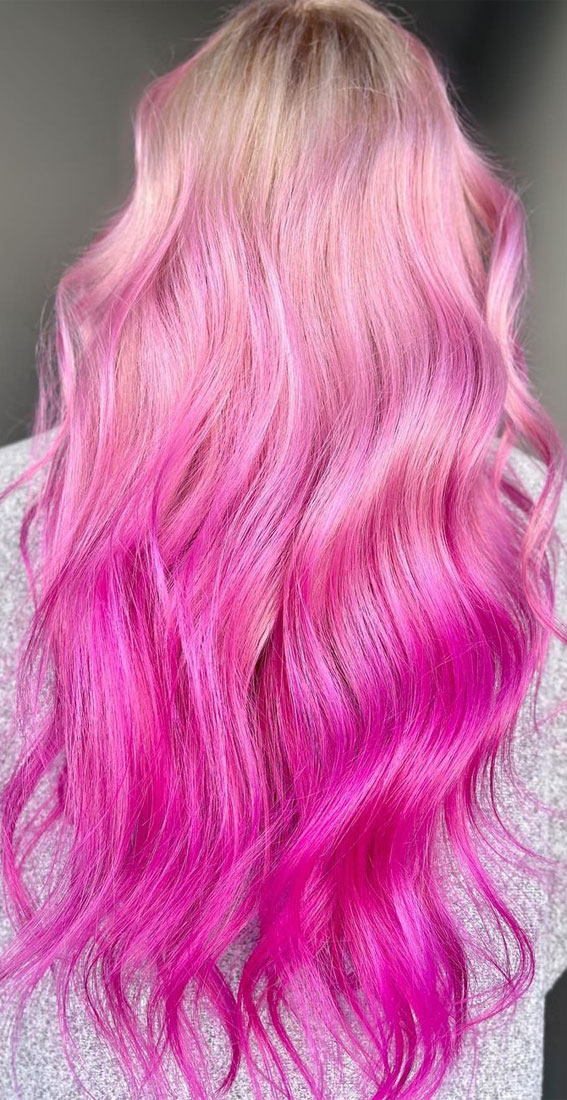 34 Pink Hair Colours That Gives Playful Vibe : Bright Pink & Mint Grey
