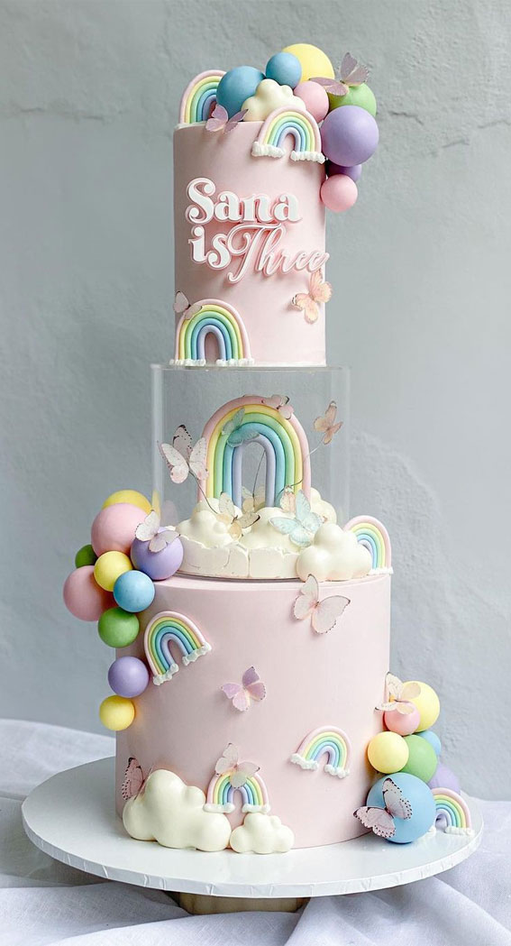 Cute Rainbow Cake Ideas For You Colourful Dessert : Rainbow Cake with Acrylic Tier