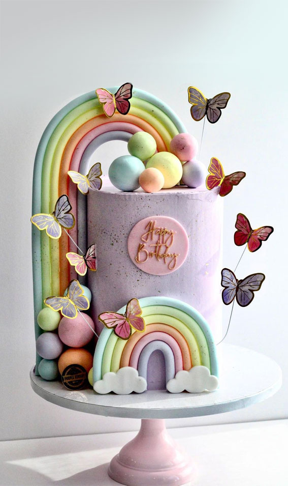 Cute Rainbow Cake Ideas For You Colourful Dessert : Butterflies, Rainbows & Light Purple Cake