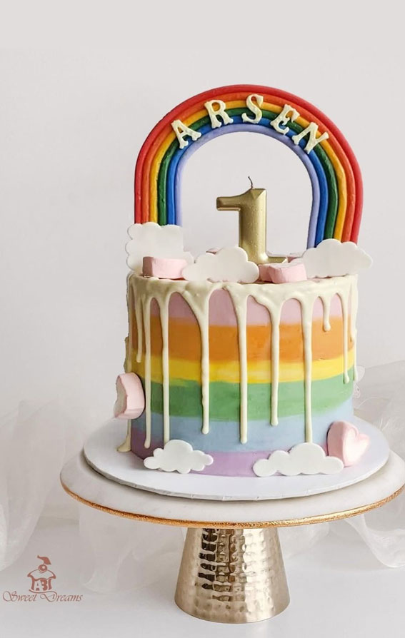 Cute Rainbow Cake Ideas For You Colourful Dessert : First Birthday Rainbow Cake