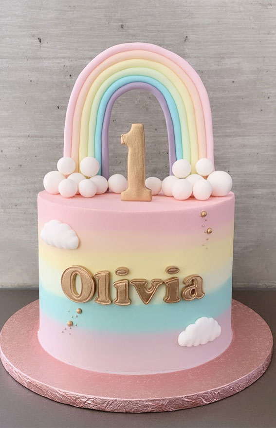 Cute Rainbow Cake Ideas For You Colourful Dessert : Pastel Rainbow 1st Birthday Cake