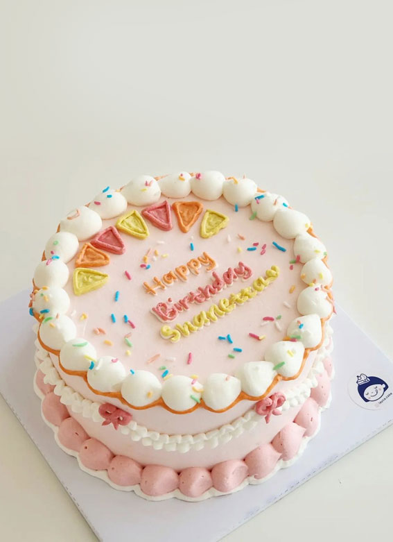 50+Cute Minimalist Buttercream Cakes : Sprinkle Pink Cake