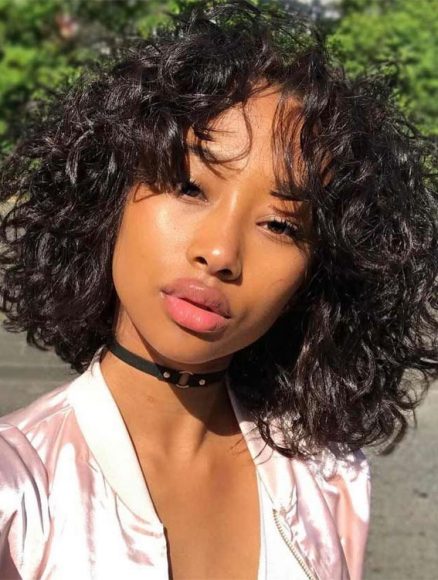 35 Low-Maintenance Soft Curly Bob Haircuts : Natural Textured Curl + Bangs