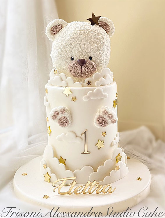 A Cake to Celebrate your Little One : White & Gold Teddy Cake