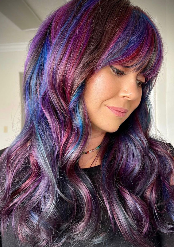 Alluring Hair Colour Ideas for Trendsetters : Mermaid Hues + Bangs