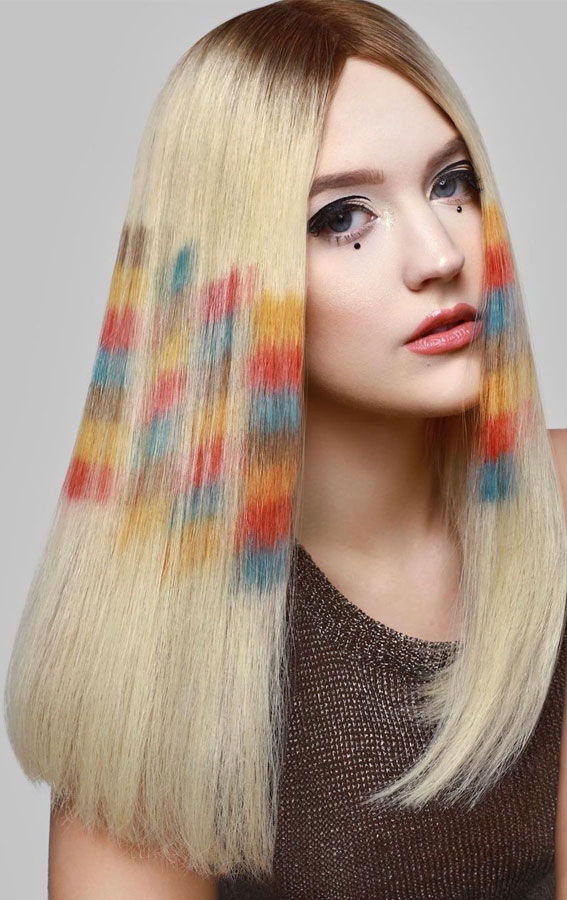 Alluring Hair Colour Ideas for Trendsetters : Rainbow Blonde Straight Hair