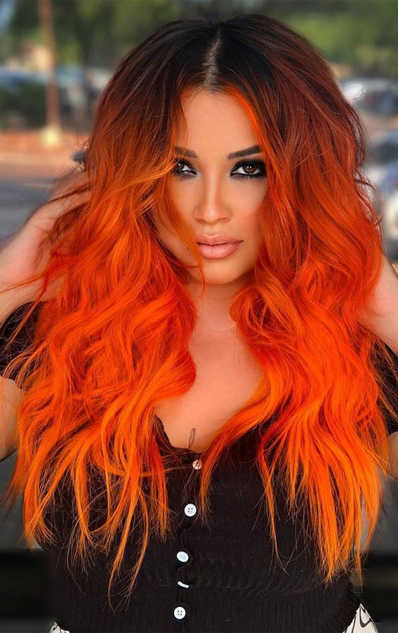 Alluring Hair Colour Ideas For Trendsetters : Ombre Neon Orange