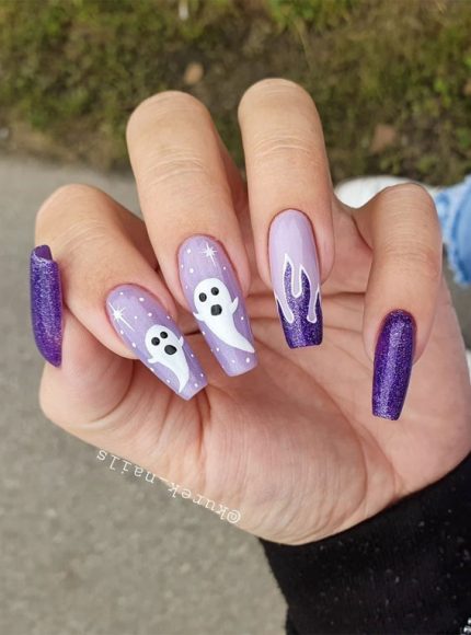 30 Spooktacular Halloween Nail Designs Shades Of Purple Spooky Nails 1055