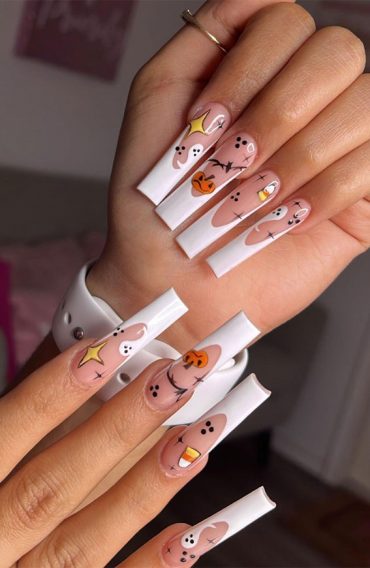 30 Spooktacular Halloween Nail Designs : Acrylic White Tip Halloween Nails