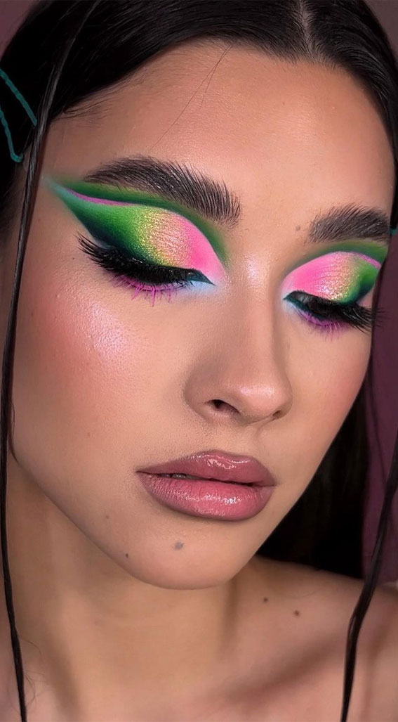 Bold and Bright Summer Makeup Vibrant & Daring : Green & Pink Combo