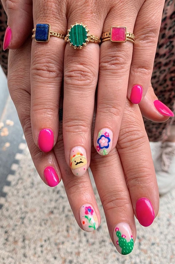 20 Celebrate Summer with Fiesta-inspired Nail Art Designs : Pink Mexican Vibes