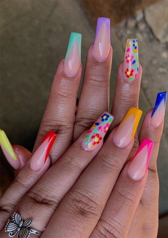 20 Celebrate Summer with Fiesta-inspired Nail Art Designs : Mix n Match French Tips + Fiesta Nails