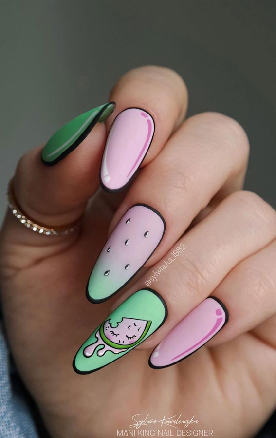 Dive into Summer with Vibrant Nail Art Designs : Watermelon Inspired Nails