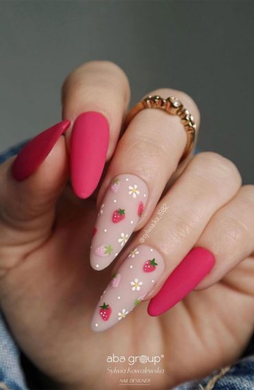 Dive Into Summer With Vibrant Nail Art Designs Dark Pink Strawberry Matte Nails