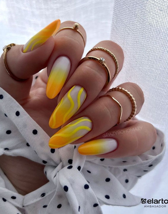 Dive into Summer with Vibrant Nail Art Designs : Yellow Swirls + Ombre Yellow Tips