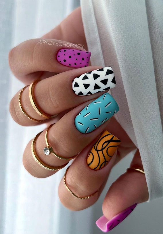 Dive into Summer with Vibrant Nail Art Designs : Pick n Mix Shape Pattern Nails