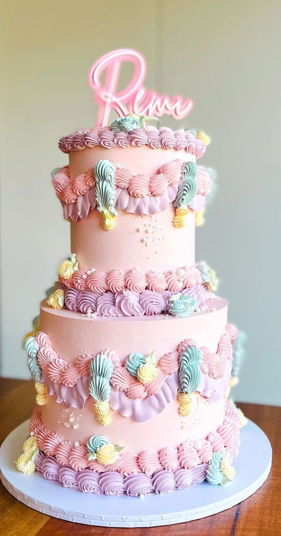 50 Birthday Cake Ideas to Mark Another Year of Joy : Pastel Buttercream Cake