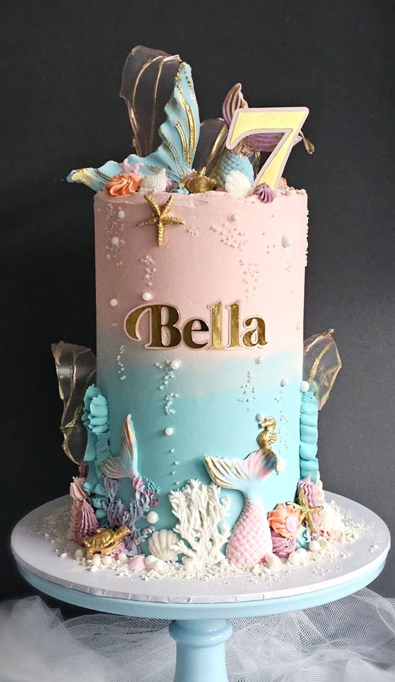 50 Birthday Cake Ideas to Mark Another Year of Joy : Ombre Mermaid Cake For 7th Birthday
