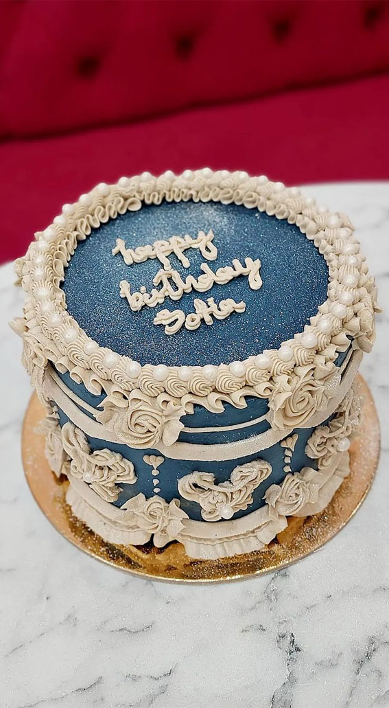 50 Layers of Happiness Birthday Cakes that Delight : Blue & Cream Vintage Style Cake