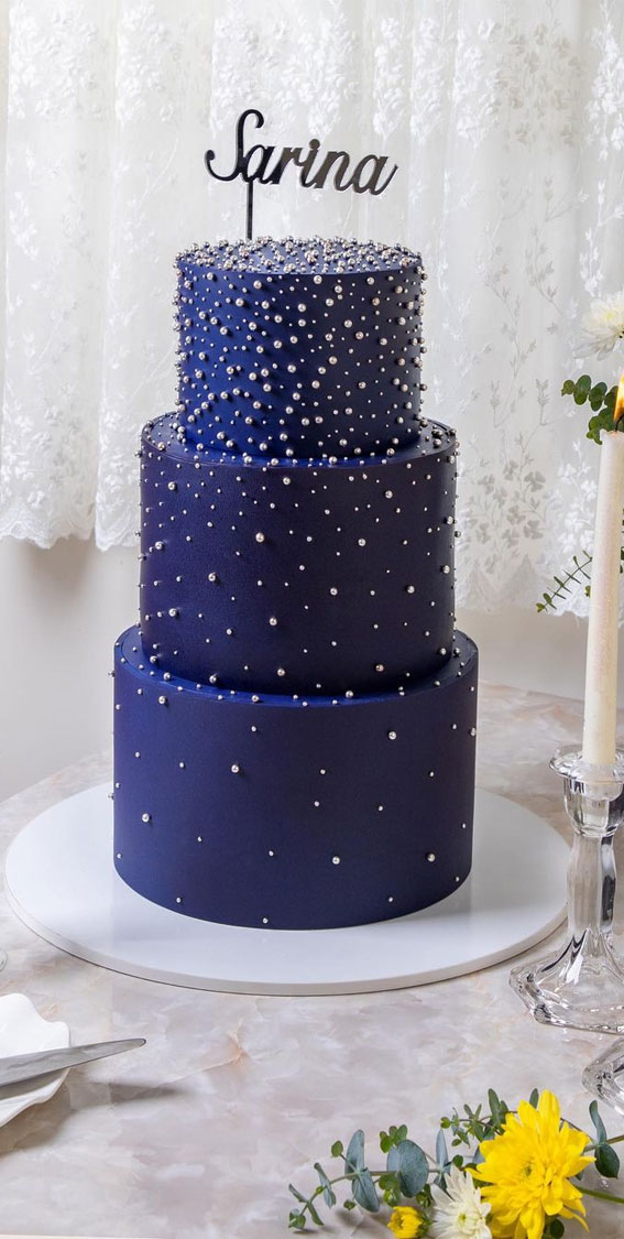Baptism Texture Navy blue Cake with Topper – Pao's cakes