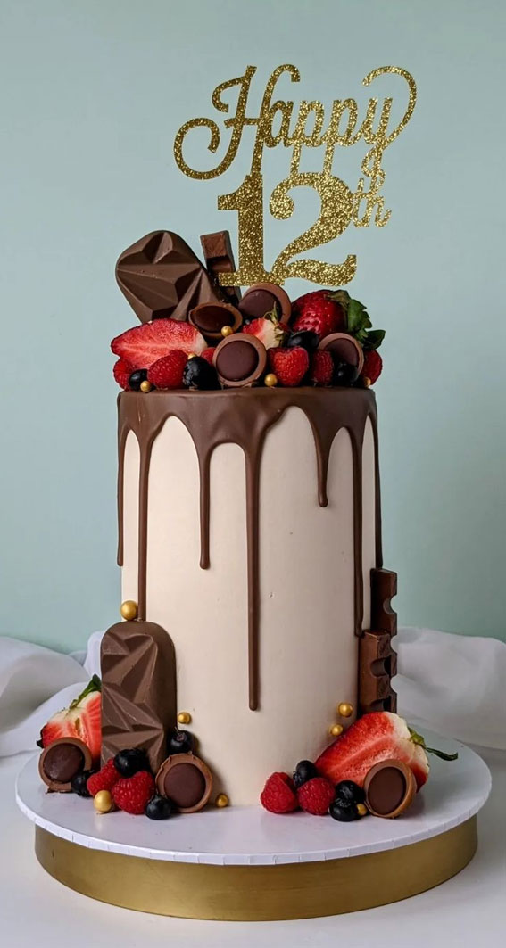 50 Layers of Happiness Birthday Cakes that Delight : Drip Chocolate for 12th Birthday