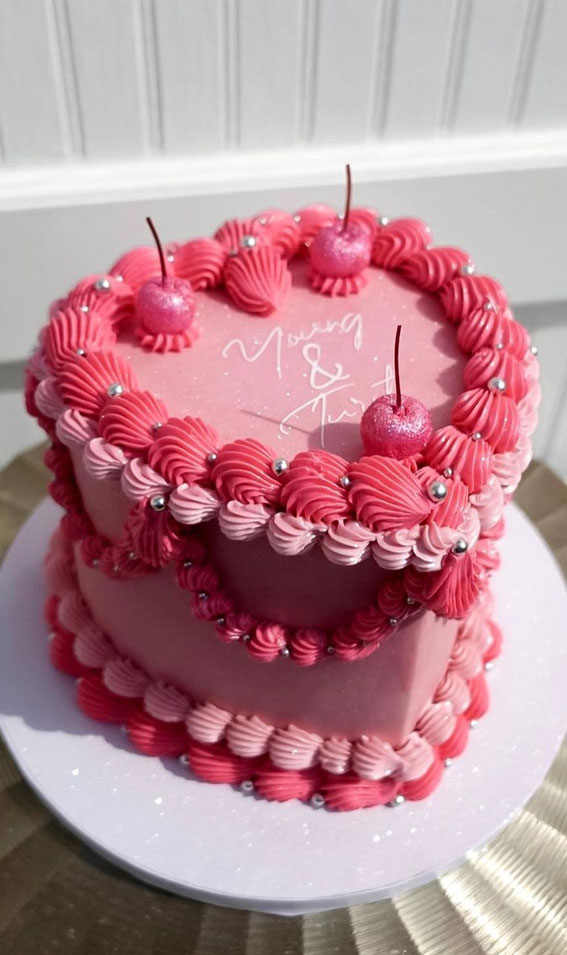 50 Layers of Happiness Birthday Cakes that Delight : Pink Buttercream Heart Shape Cake