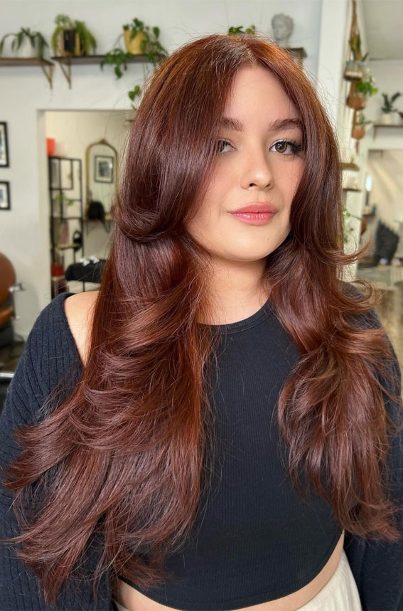 50 Exciting Hair Colour Ideas & Hairstyles for Brunettes : Natural Copper Brown Layers