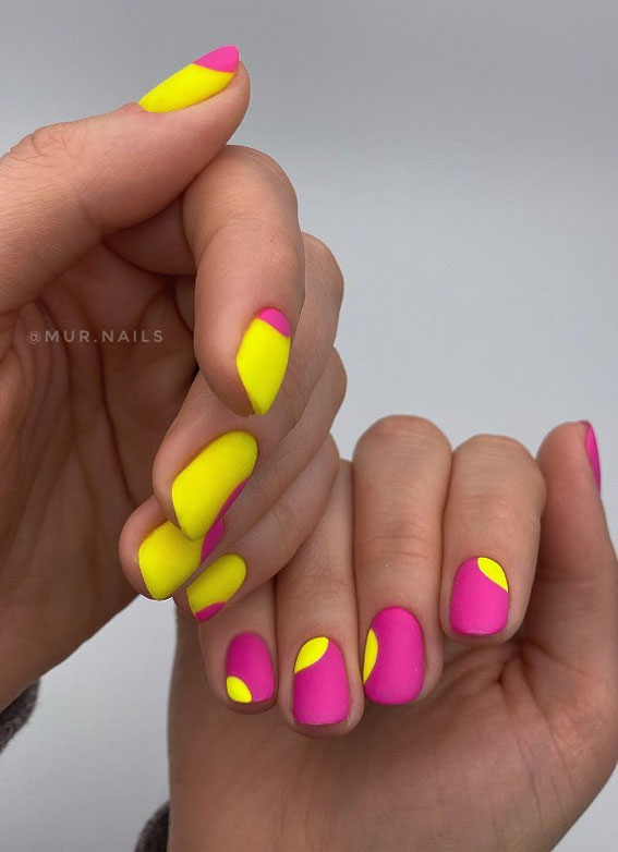 30 Playful Pink Nail Art Designs For Every Occasion : Bright Yellow & Pink Nails