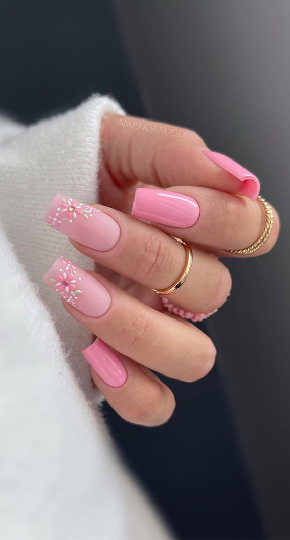 30 Playful Pink Nail Art Designs For Every Occasion : Light Pink Floral ...