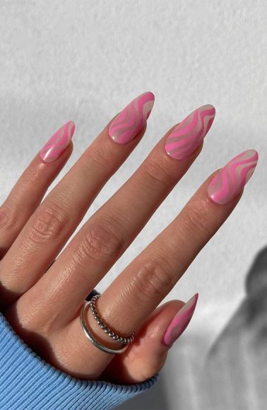 30 Playful Pink Nail Art Designs For Every Occasion Pink Swirl Sheer Nails 6835