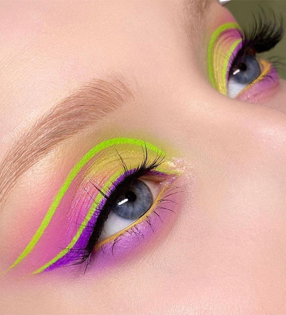 25 Exotic Makeup Looks for a Summer Escape : Green Neon & Purple