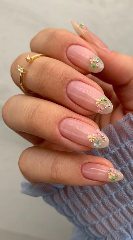Bloom into Summer with Gorgeous Floral Nail Designs : Floral Tip Sheer Nails