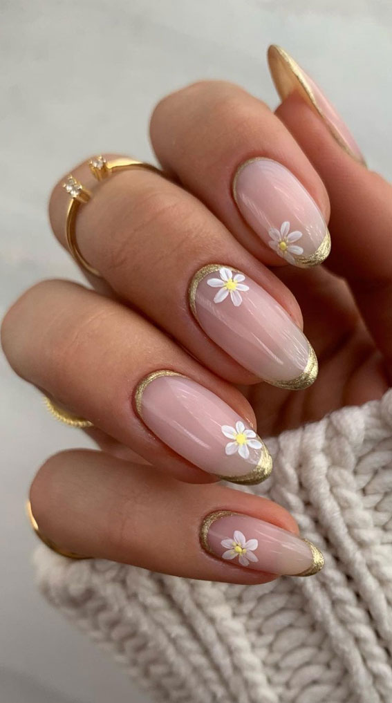 Bloom into Summer with Gorgeous Floral Nail Designs : Chrome Reverse French + Flower Nails