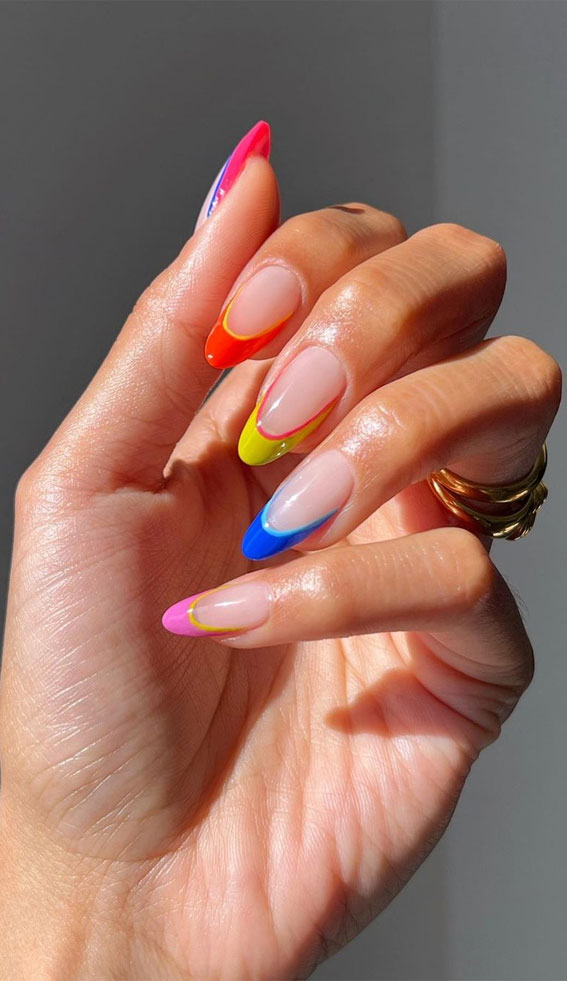 Celebrate Summer with These Cute Nail Art Designs : Double French Different Colours