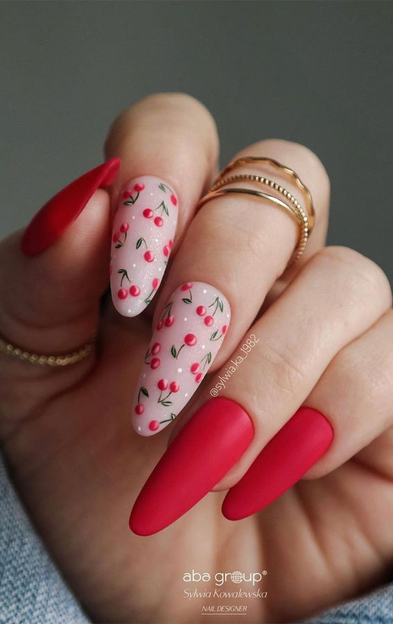 Channel the Enchanting Spirit of Summer on Your Nails : Cherry Red Almond Nails