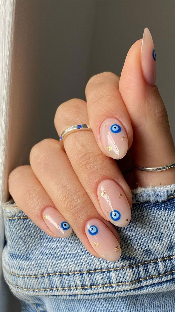 Channel the Enchanting Spirit of Summer on Your Nails : Evil Eye Natural Nails