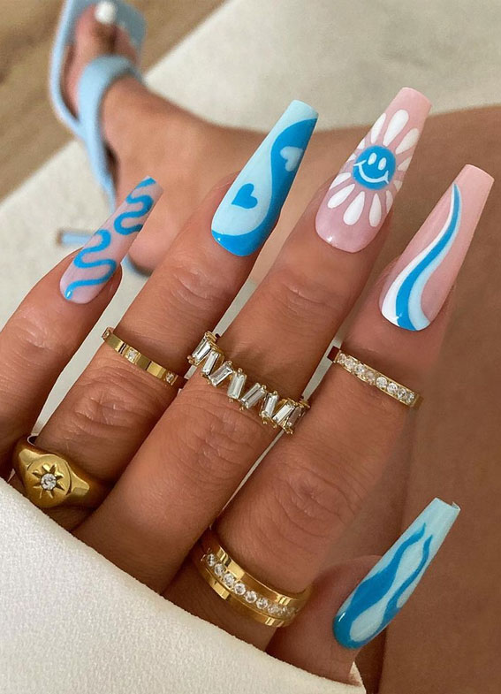 Blue Summer Nail Art