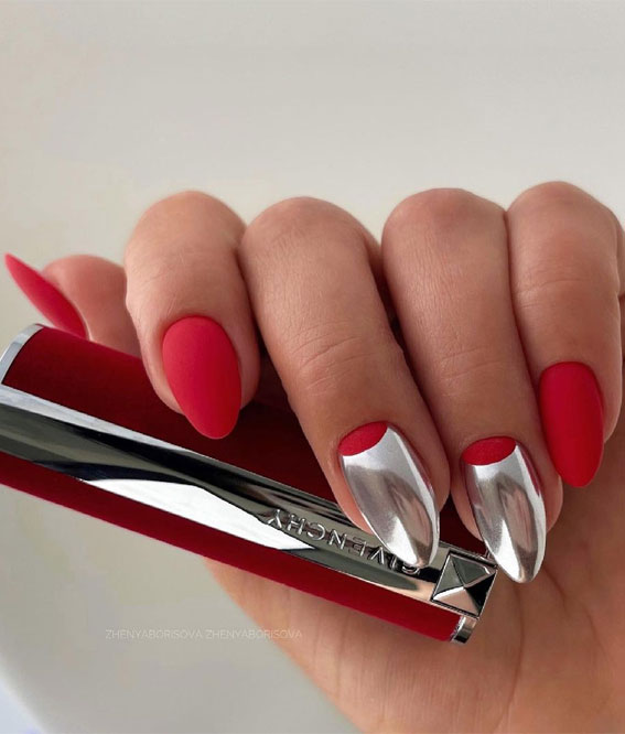 Channel the Enchanting Spirit of Summer on Your Nails : Chrome & Matte Red Nails