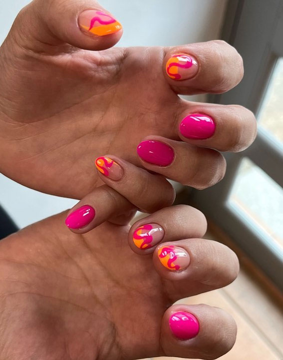 Channel the Enchanting Spirit of Summer on Your Nails : Pink & Orange Short Nails