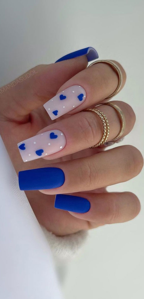 Channel the Enchanting Spirit of Summer on Your Nails : Cobalt Blue Heart Nails