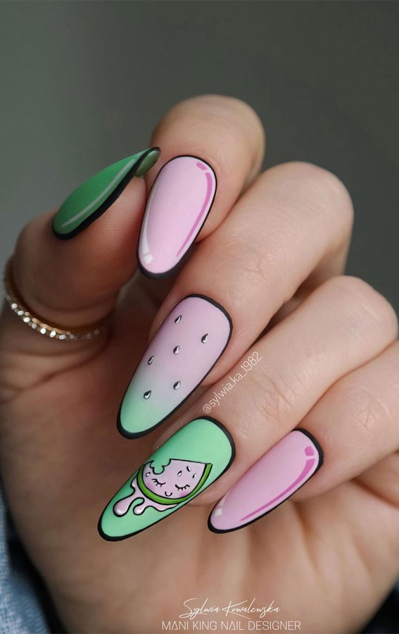 Channel the Enchanting Spirit of Summer on Your Nails : Pastel Watermelon Nails