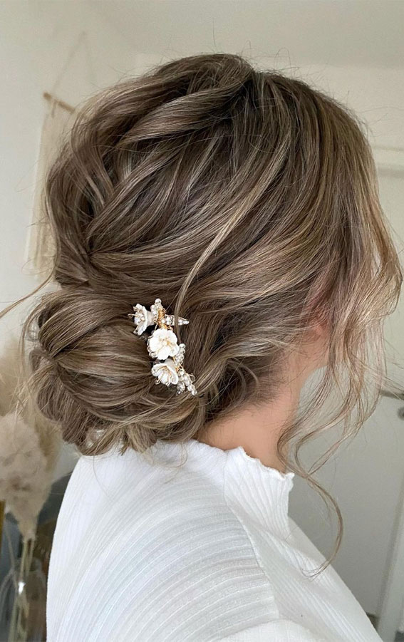 35 Enchanting Hairstyles for a Fairytale Wedding : Soft Tousled Low Bun