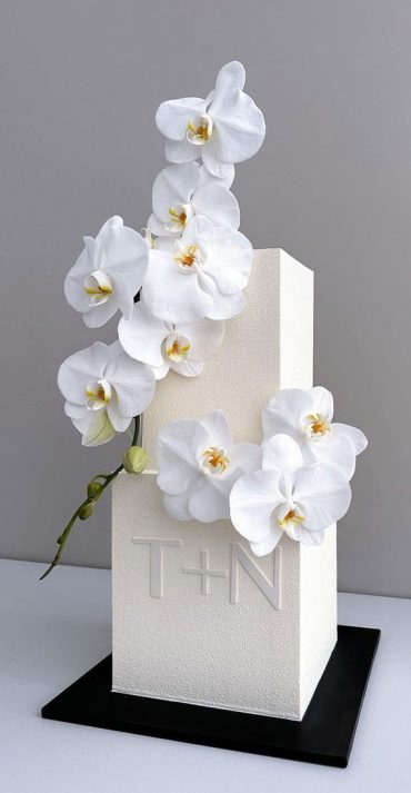 40 Eternal Elegance Wedding Cake Ideas White Chocolate Spray Square Cake Orchids 0003