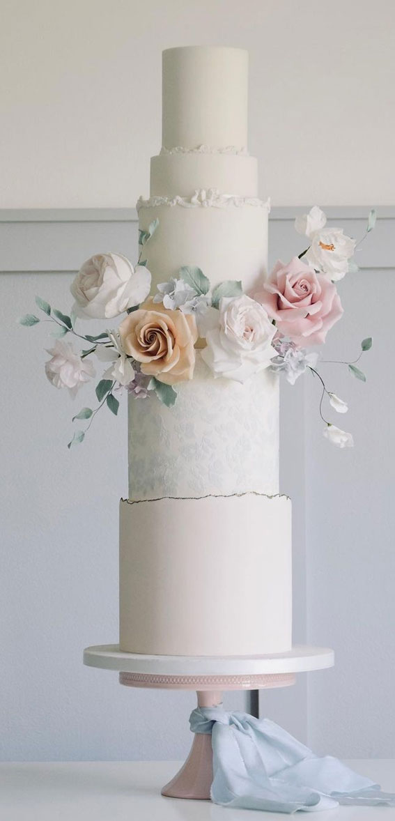 40 Eternal Elegance Wedding Cake Ideas : Subtle Blue Floral Print Cake