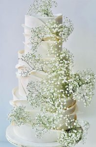 40 Eternal Elegance Wedding Cake Ideas : Fondant folds and baby’s breath