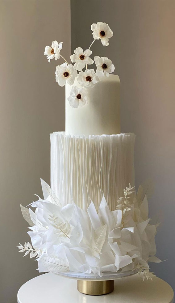 40 Eternal Elegance Wedding Cake Ideas : Ruffle Creative White Cake